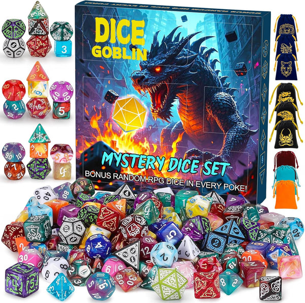 Mystery DND Dice Sets - Random 9 Complete Polyhedral Dice Sets with 9 Random Bags, Wide Range of Patterns, Surprise Blind Box DND Gifts for Dungeons & Dragons, Role Playing Table Game