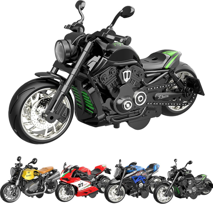 Alloy Metal Diecast Motorcycle Model Toy Set, 4 Pack of 1:12 Scale Die-Cast Motorcycles with Light&Sounds, Pull Back Function Toy Moto Bike for Kids Boys Girls and Collectors Ages 3 and Up