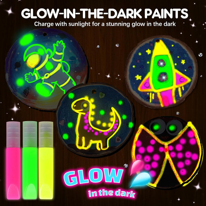 Wooden Painting Kit for Kids - Glow in the Dark Arts and Crafts Supplies Kits for Boys Girls - Kids Activities Creative Art Set Birthday Gifts DIY Paint Toys for Ages 6 7 8 9 10 11 12 Years Old
