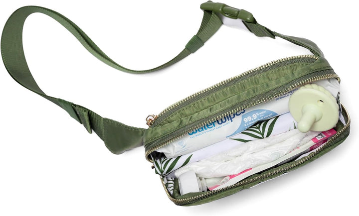 Mini Diaper Bag Belt Bag with Changing Pad - Compact Crossbody for Moms - Hands-Free Baby Travel Essentials - Stylish and Lightweight for On-The-Go Parents - Waterproof and Washable Design