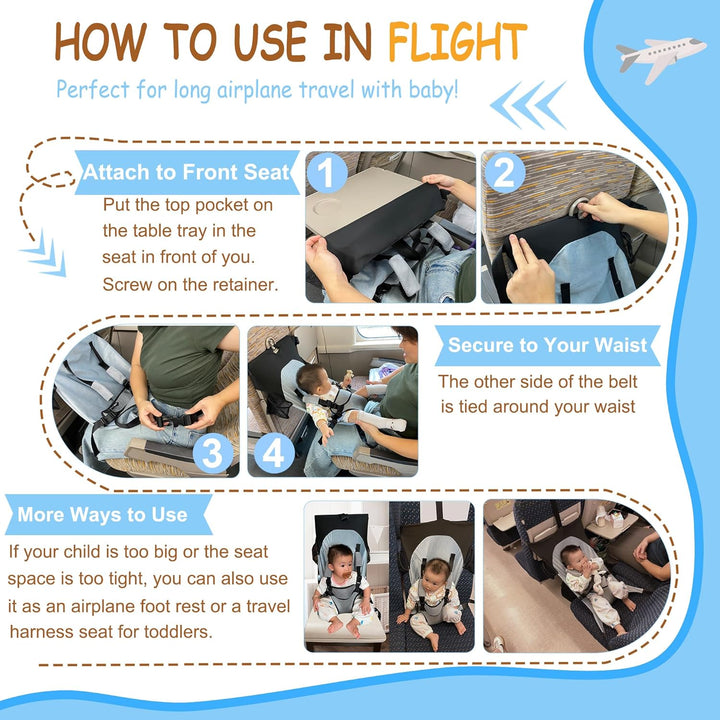 Baby Airplane Bed, Baby Travel Essentials for Flying, Portable Plane Seat Foot Rest Extender Must Haves for Infants up to 8 Months or 26 In