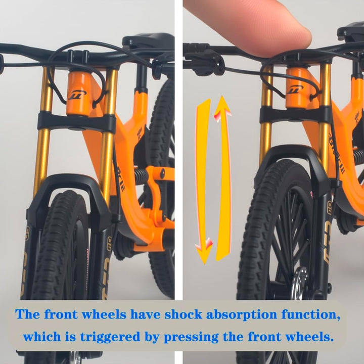 1:8 Scale Mountain Bike Toy DS Die-Cast Mini Finger Bicycle Model Toy Bicycle Figurine Desktop Decoration DH Alloy Bike Action Figurine Toy for Cake Topper Crafts (Yellow)