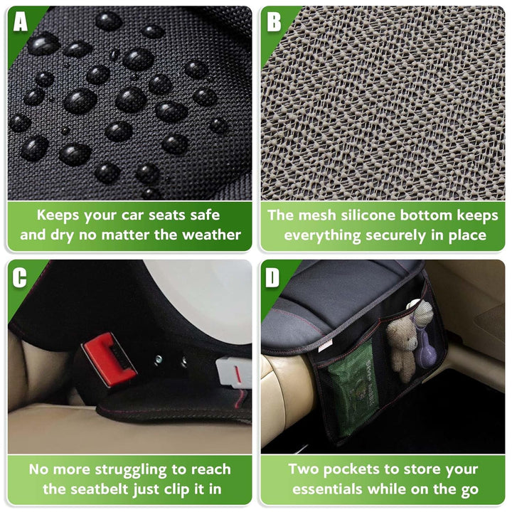 Car Seat Protector for Kids, Anti-Slip Design, Thick Padding, Prevents Seat Marks, 2 Storage Pockets for Toys & Snacks, Fits Most Cars, Black - 1 Pack
