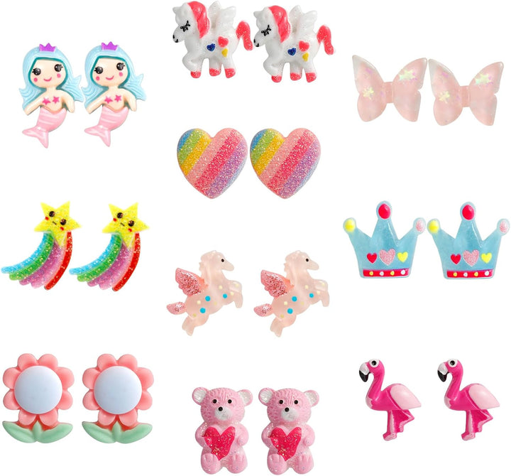 Clip on Earrings Hypoallergenic Clips Earrings Sets Suitable for Ages 4-12 Little Girls, Cute Small Clips on Earrings Jewelry Gifts Set