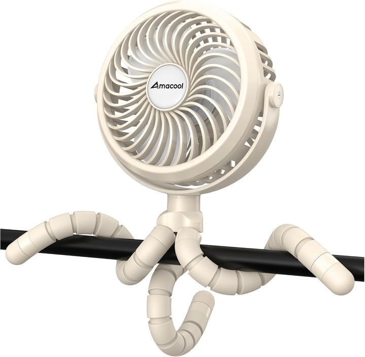 Battery Operated Stroller Fan Flexible Tripod Clip on Fan with 3 Speeds and Rotatable Handheld Personal Fans for Car Seat Crib Bike Treadmill (Black)