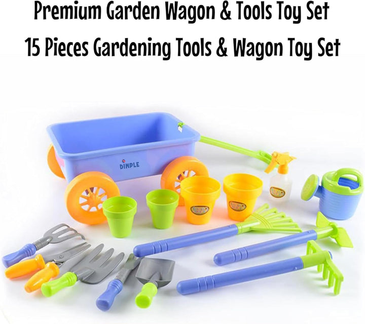 Garden Wagon & Tools Toy Set Premium 15 Pcs Kids Gardening Tools & Wagon Toy Set - Sturdy & Durable - Top Yd, Beach, Sand, Garden Play Set - Great for Kids & Toddlers