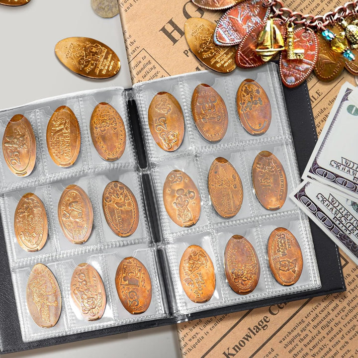 Mini Pressed Penny Book, Penny Album Hoold 108 Coins, Portable Penny Holder for Collectors, Fit for Travel and Home Use, Black