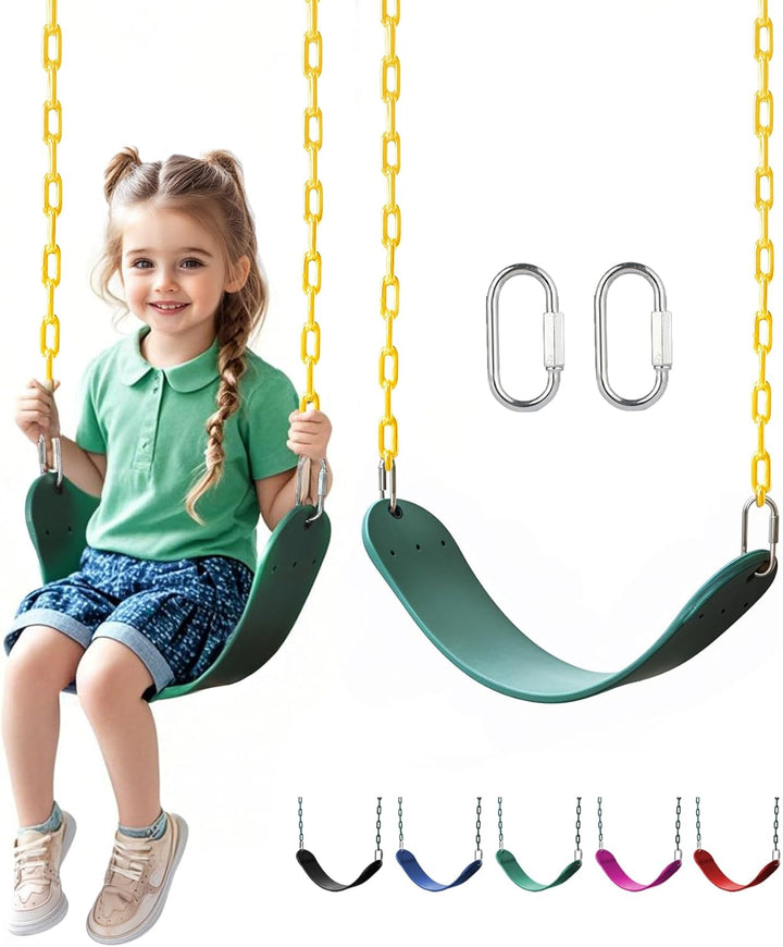 Heavy Duty Swing Seat, 66" Rust-Resistant Chains with 30" Ppc-Coated Section, Swing Set Accessories Replacement with Quick Links, Kids Swings Supports 330 Lbs for Outdoor Playground, Green