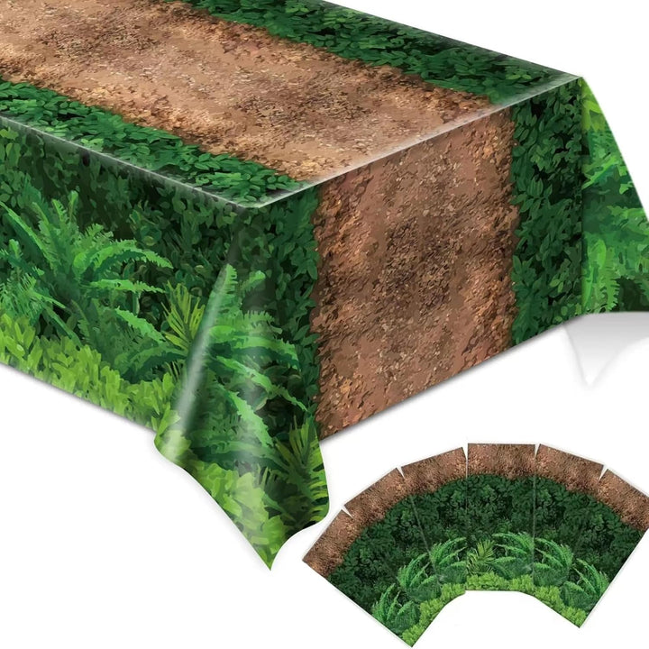 3Pcs Forest Path Tablecloth Dinosaur Party Tablecloth Woodland Birthday Supplies Dino Jungle Party Decorations Favor for Baby Shower, Picnic, Camping 105 X 54 Inch