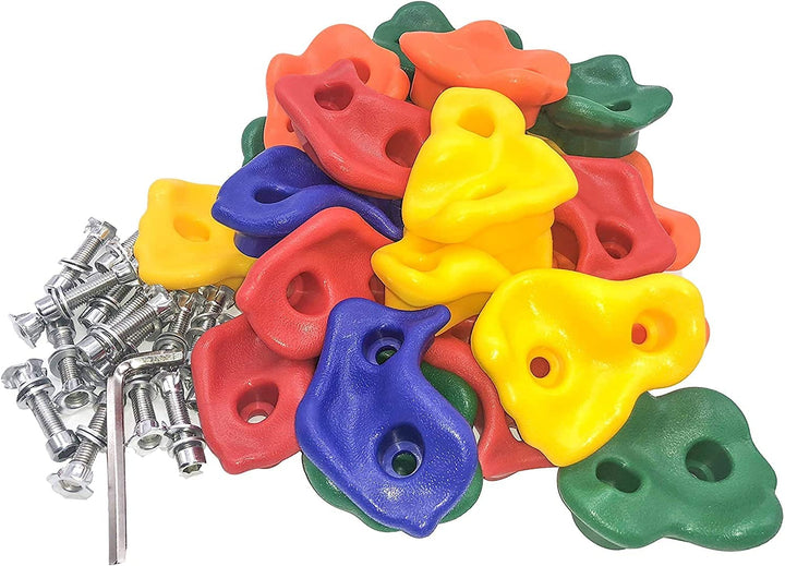 20Pc Rock Wall Climbing Holds Kids & Prise Escalade Enfant, Colourful Pig Nose Shape Climbing Set with Two Blue Handles for Indoor Outdoor Playground Playset Building