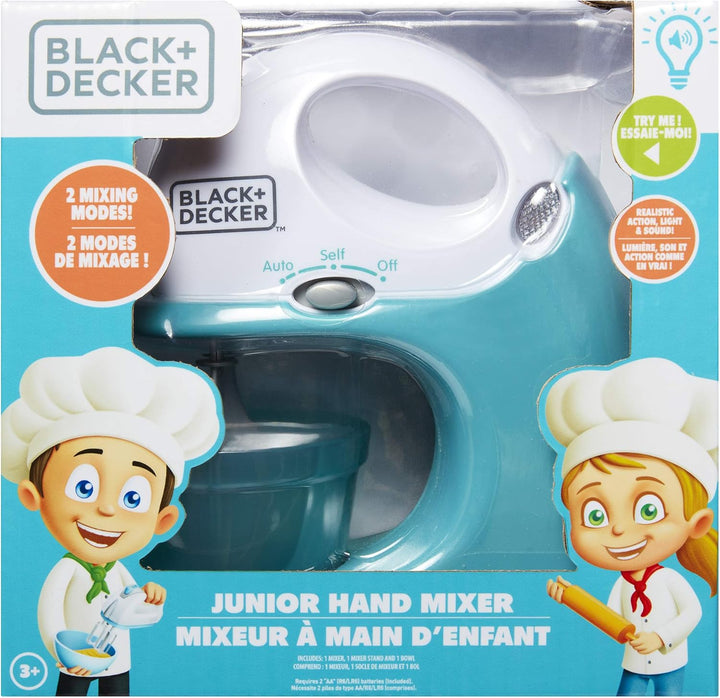 Junior Hand Mixer Role Play Pretend Kitchen Appliance for Kids with Realistic Action, Light and Sound - plus Mixing Bowl and Two Mixing Modes for Imaginary Cooking Fun