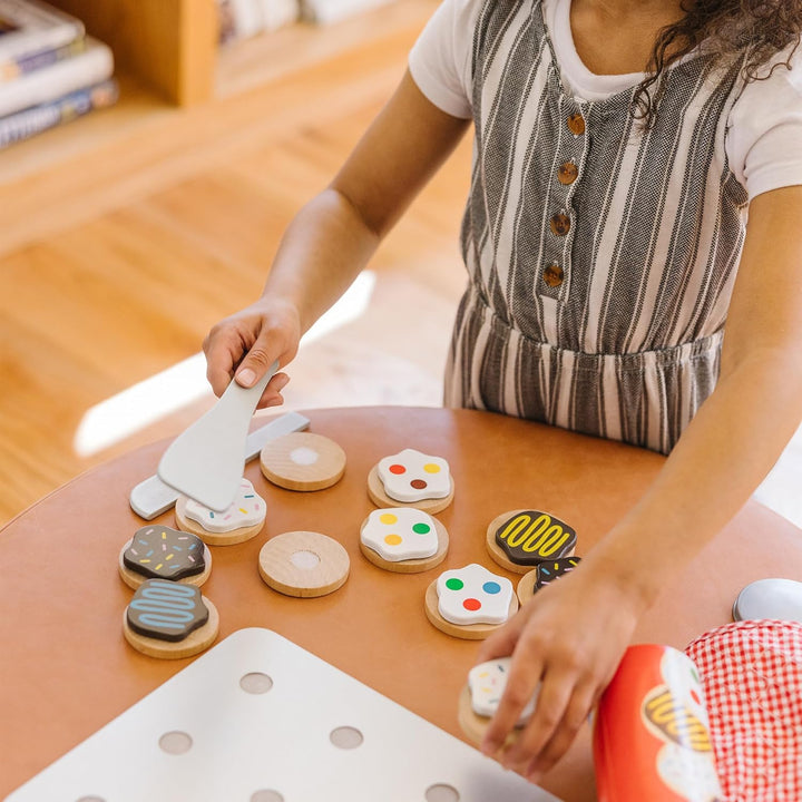 Slice and Bake Cookies Wooden Play Food Set with Toppings Pretend Cookies and Baking Sheet, Wooden Play Food Set, Toy Baking for Kids Ages 3+