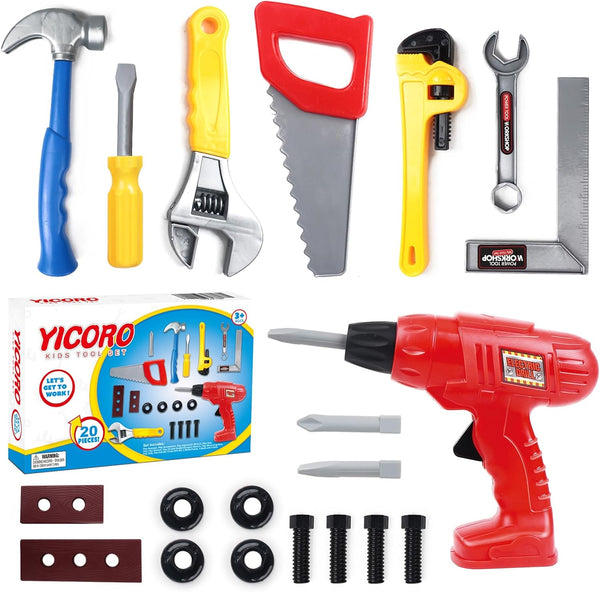 Kids Tool Set – 20 PCS Toddler Tool Set with Toy Drill, Pretend Play Kids Toys, Toy Tools for Kids Ages 3,4,5,6,7,8 Years Old, Boy Toys