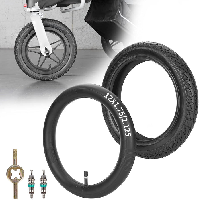 Front 12/12.5×1.75/2.125/2.25 and Rear 16×1.75/2.125 Tires and Tubes (1+2) Fit for 3-Wheeler Gear Jogging Troller Models (Both Single and Double Strollers) Including Revolution Se/Pro/Flex/Su/Ironman