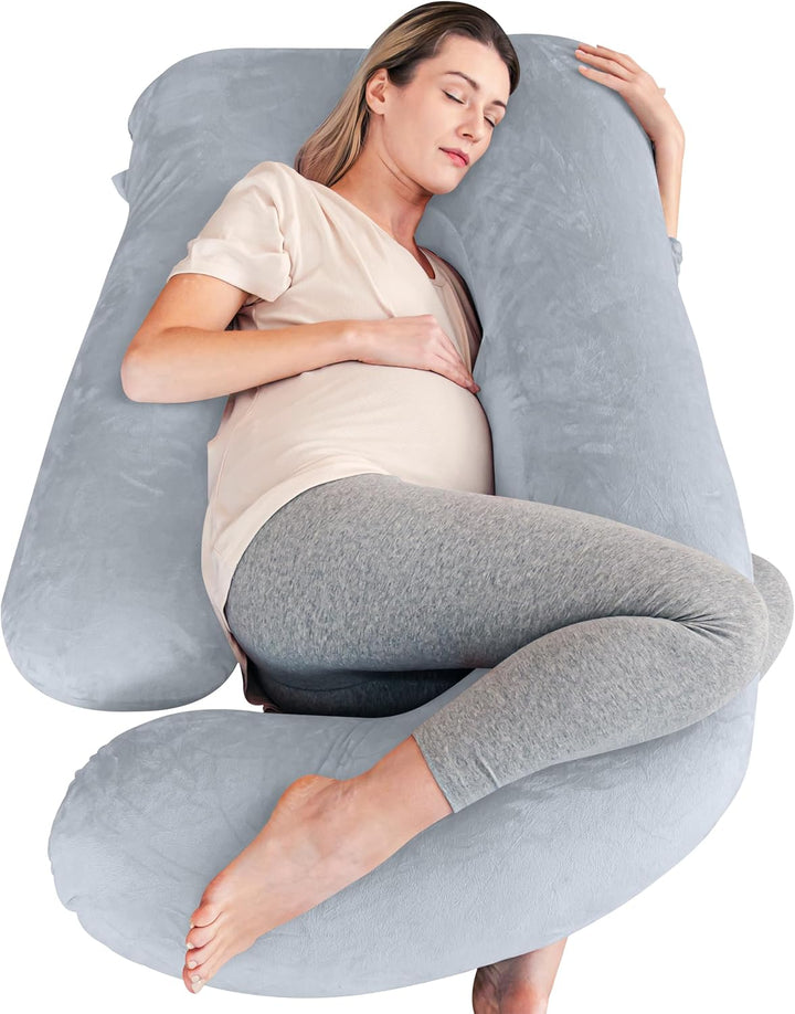 Pregnancy Pillows, Soft U-Shape Maternity Pillow with Removable Cover - Full Body Pillows for Adults Sleeping - Pregnancy Must Haves - Jumbo 57 Inch - Grey