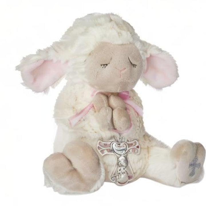 Serenity Lamb with Crib Cross Christening or Baptism Gift, Pink