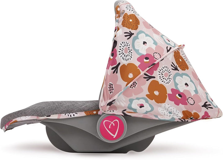 Crew: Melange Flora - 3-In-1 Doll Car Seat - Accessory for Dolls up to 18", Portable Toy, Transforms to Lounge Seat, Retractable Canopy, Kids 3+