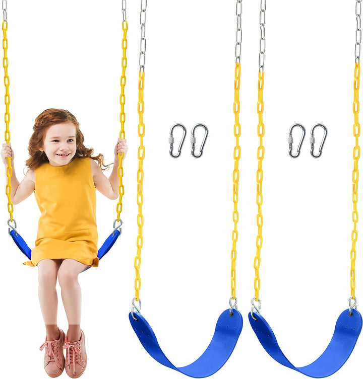2 Pack Green Swing Seats Heavy Duty with 66" Chain, Swing Set Accessories Replacement with Snap Hooks for Kids Outdoor Play Playground, Trees, Playground(Green)