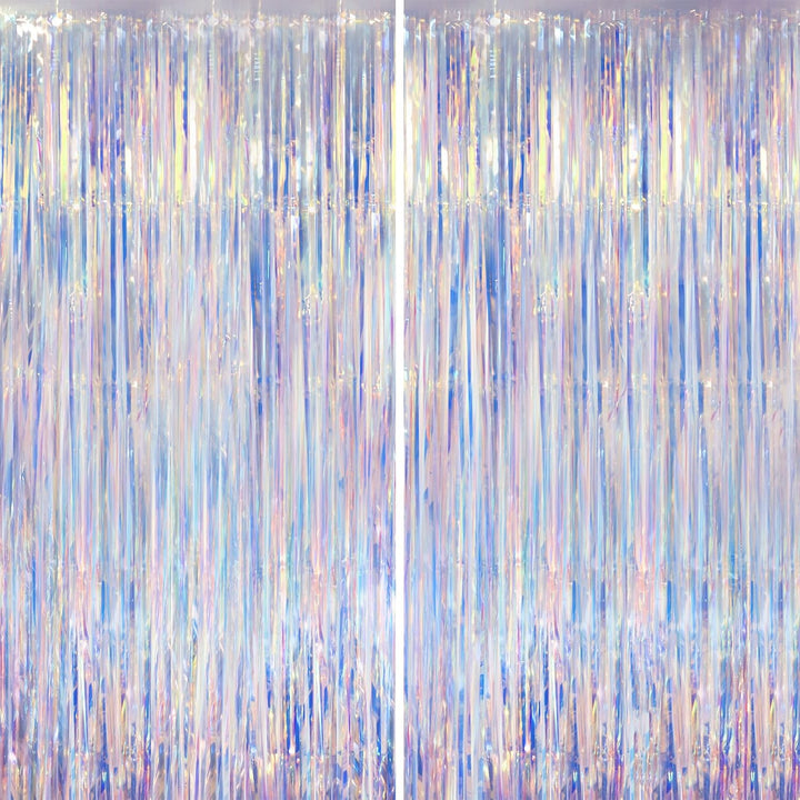2 Pack Laser Pink Tinsel Foil Fringe Curtains, Mothers Day Pink Decorations, Metallic Tinsel Party Streamers Backdrop for Birthday Bachelorette Graduation Wedding Party Decorations
