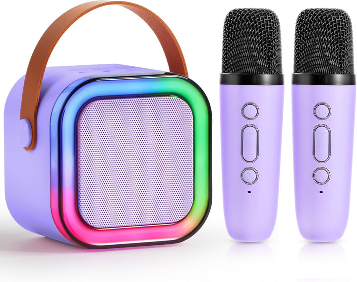 Karaoke Machine, Mini Karaoke Machine with 2 Wireless Microphones for Kids and Adults, Bluetooth Speaker Toys, Birthday Girls Gift for Ages 3,4, 5, 6,7, 8,9,10,11,12+ Years Old(Pink)