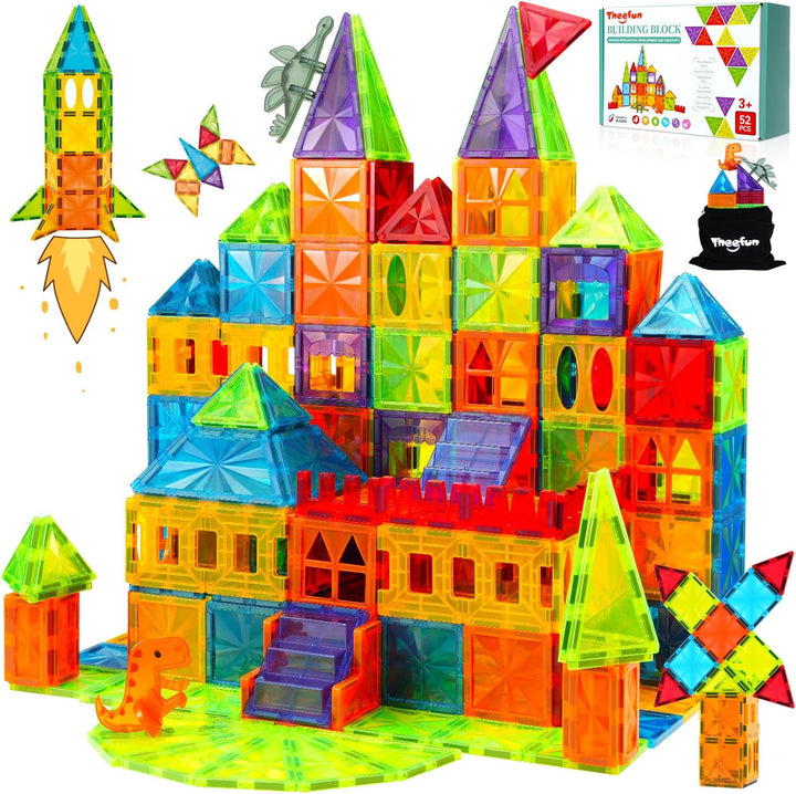 Magnetic Tiles 110PCS 3D Animals Magnet Tiles with 2 Cars Kids Magnetic Building Blocks STEM Educational Magnet Toy Construction Playboards Toys Gifts for Boys Girls Toddlers 3 4 5 6 7 8 9 Year Old