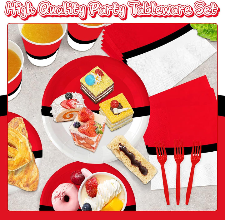 144Pcs Cartoon Animation Birthday Party Supplies Decorations for Birthday,Cartoon Theme Party Favors Including Banner, Plates, Cups, Napkins, Cutlery and Tablecloth for 24 Guests