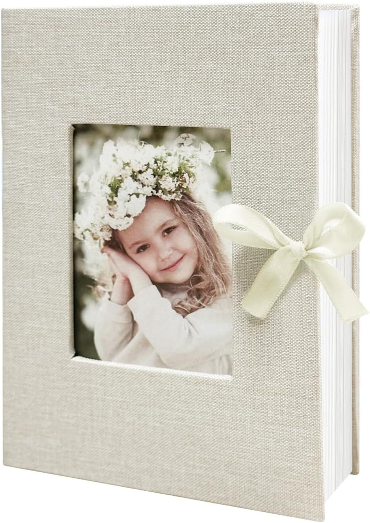 Photo Album 4X6 100 Pockets, Linen Cover Top Loader Vertical, Slip-In Picture Grey Pockets Albums for Wedding, Family, Anniversary, Baby, Vacation