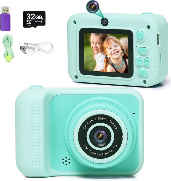 Kids Camera Toys, for Boys and Girls, Digital Camera for Kids, Toddler Camera Christmas Birthday Toy Gifts for Kids Age 3 4 5 6 7 8 9 10 with 32GB SD Card, Video Recorder 1080P HD (Green)