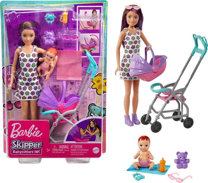 Skipper Babysitters Inc Playset with Doll, Stroller, Baby Doll & 5 Accessories, Remove Stroller Seat for Carrier