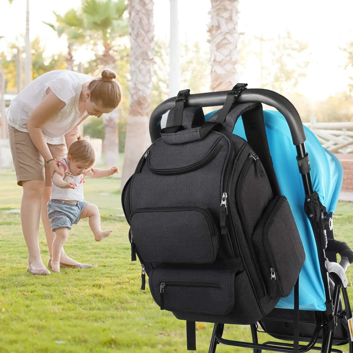 Diaper Bag Backpack, Multifunctional Dad Diaper Bag with 2 Side Insulated Pockets, Travel Water Resistant Baby Diaper Backpack for Men Women with Stroller Straps, Black