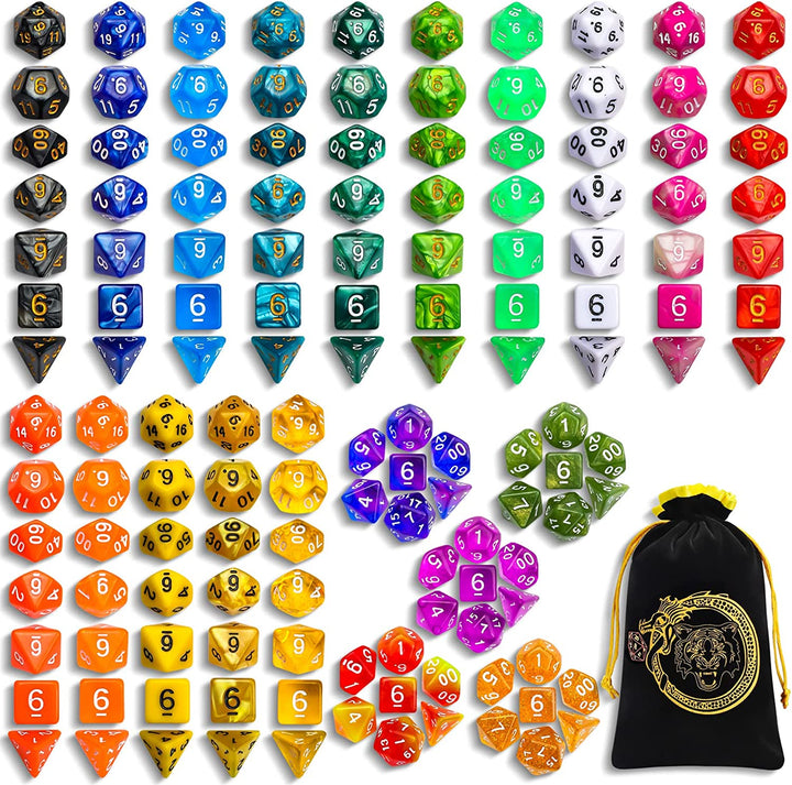 Polyhedral Dice Set (35 Pieces) with Black Pouches, 5 Complete Double-Colors Dice Sets of D4 D6 D8 D10 D% D12 D20 Compatible with Dungeons and Dragons DND RPG MTG Table Games