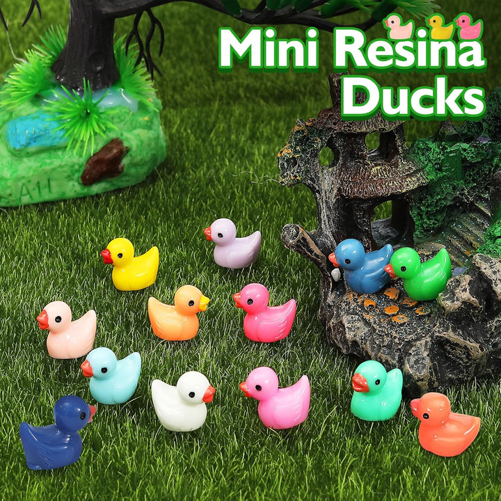 130 Pcs Mini Ducks Bulk Resin Duck Figurines for Miniature Landscape Garden Aquarium Potted Accessories Home Prank Game Dollhouse Decor Office Decompression