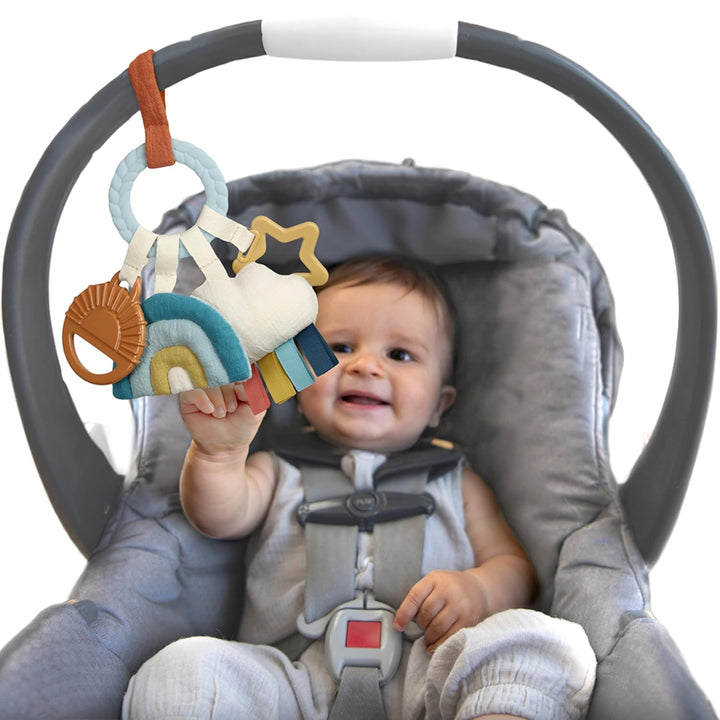 Spiral Car Seat & Stroller Activity Toy - Stroller & Car Seat Toys for Ages 0 Months and up - Hanging Toys Include Clinking Rings, Mirror and Textured Ribbons (Rainbow)