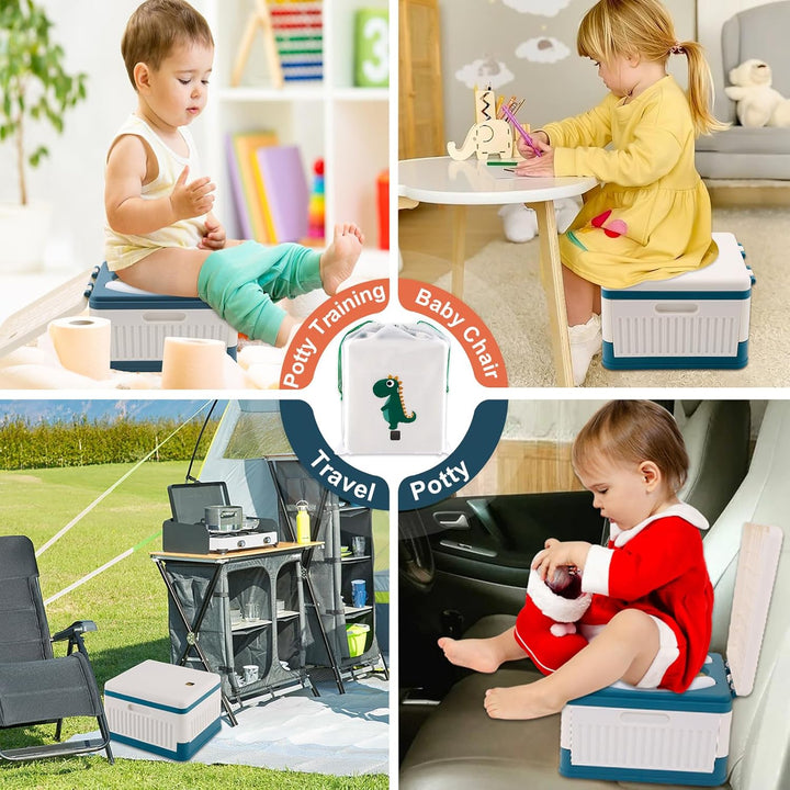 Portable Potty for Toddler Travel, Foldable Travel Potty Training Toilet Seat for Kids Boys Girls, Emergency Mobile Toilet in Car for Camping Outdoor Indoor, with 30 Disposable Bags, Blue