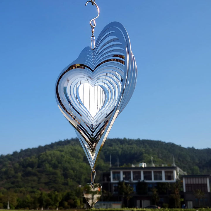 Stainless Steel Reflective Wind Spinners Outdoor Garden Decor,Sparkly Wind Spinner Bird Devices Deterrent to Scare Birds Away from Yard Patio Farm,Metal Heart Wind Spinners Gifts for Mom, Women