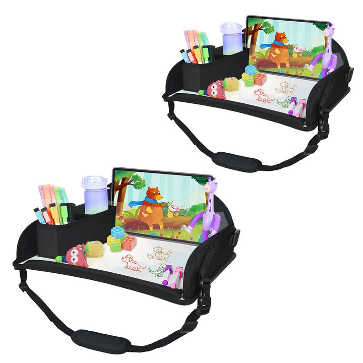 Kids Travel Tray for Car Airplane - Car Seat Tray for Kids Travel, Toddler Carseat Lap Table, Road Trip Essentials, Lap Desk for Kid Roadtrip Activities, Pink Unicorn