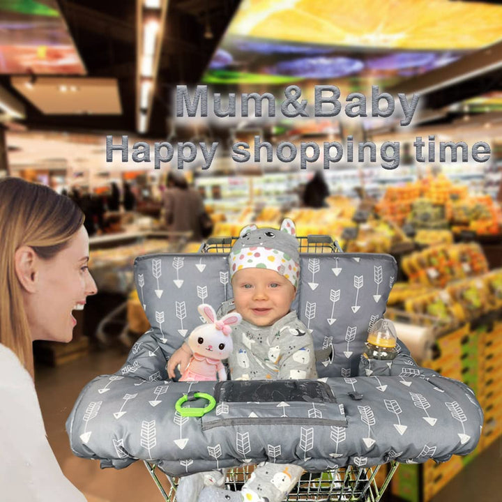 Shopping Cart Cover for Baby High Chair Cover, Roll in and Go, Universal Fit, Grey Arrow