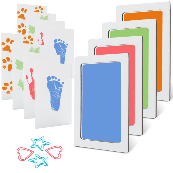 Baby Footprint Kit Hand Footprint Kit Dog Paw Print Kit Clean Touch Ink Pad Inkless Hand and Footprint Kit Handprint Kit Baby Registry Search with 4 Ink Pads and 8 Imprint Cards