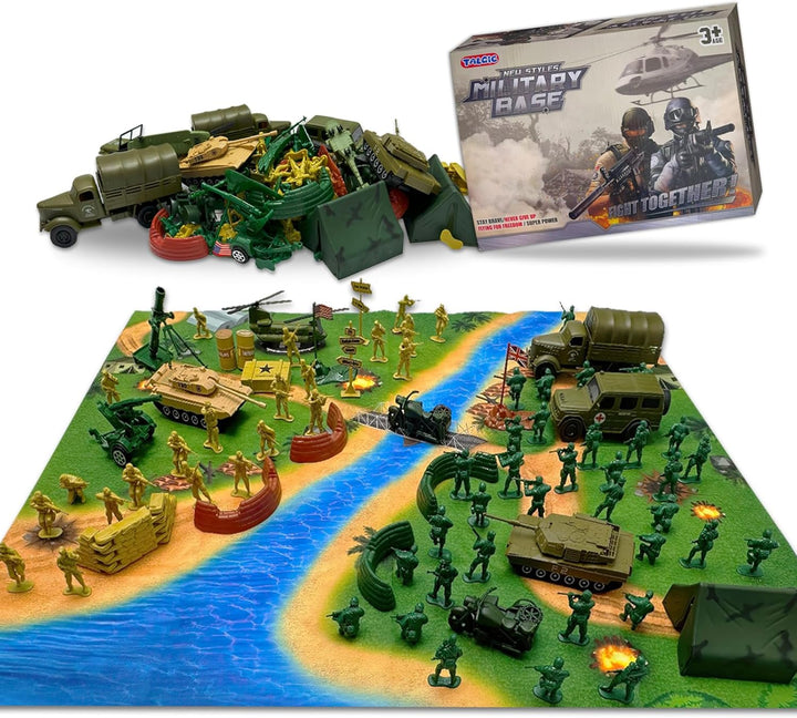 Army Men Playset - Large Set Including Army Men Action Figures, Battle Mat, Army and Navy Weapon Gear Accessories, Military Combat Toys, Army Toys for Boys Age 4-12