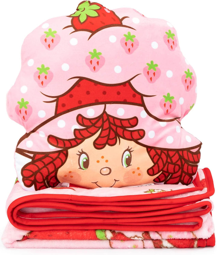 Pink Strawberries Galore Nogginz Set - 40 X 50 Inch Blanket & Pillow, Kids Super Soft 2 Piece Set