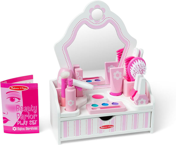 Wooden Beauty Salon Play Set with Vanity and Accessories (18 Pcs) - FSC Certified