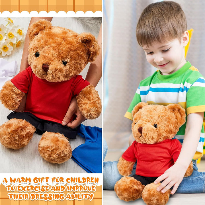 4 Pcs Stuffed Bear Clothing Crew Neck Bear Shirt Basic Teddy Clothing Stuffed Animal Accessories Classic Plush Tiny Clothes with Black Jean Shorts Fit 12-18 Inches Teddy Dolls Gifts