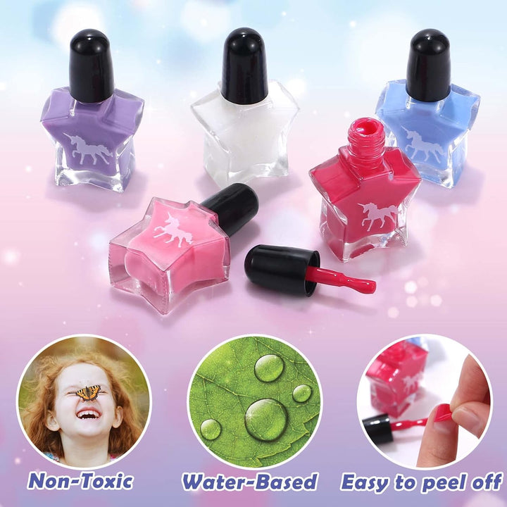 Kids Nail Polish Set for Girls, All-In-One Nail Art Kit - Dryer/ Glitter Powder/ False Nails/ Nail Decals/ Toe Separator/File, Age 3-12 Little Girl Gift Toys
