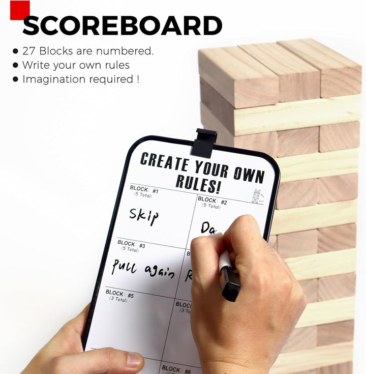 Outdoor Games Large Tower Game 54 Blocks Stacking Game Includes Carry Bag and Scoreboard