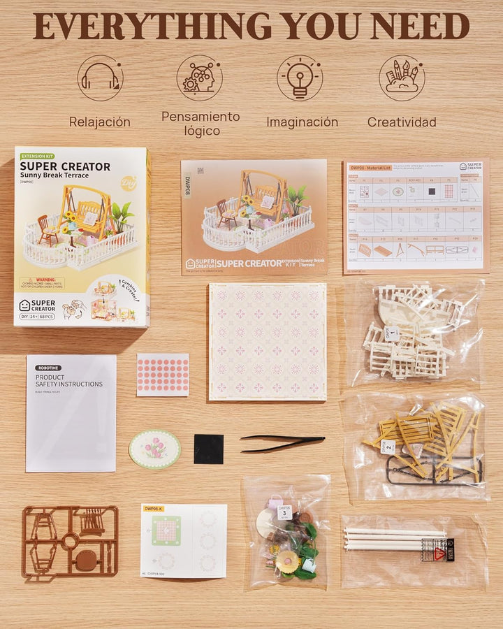 Super Creator Series Accessroies, DIY Mini Flower Garden Scenery Kit, Miniature Dollhouse Castle Building Kit'S Part, Sunny Break Terrace Gift for Kids Adults Women
