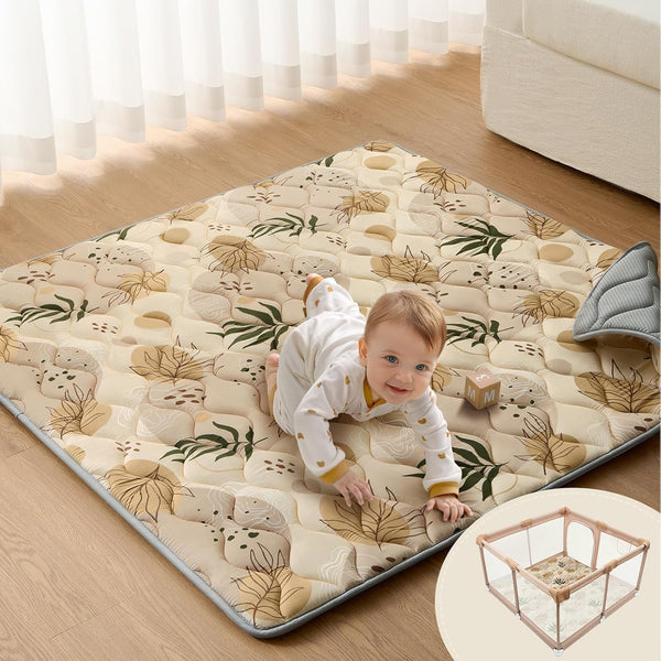 Baby Play Mats for Floor, 50X50 Playpen Mat, Thicken Cushioning Padding Foam Playmate for Baby and Toddlers Infants, Non-Slip & Machine Washable, Earth Tones Design