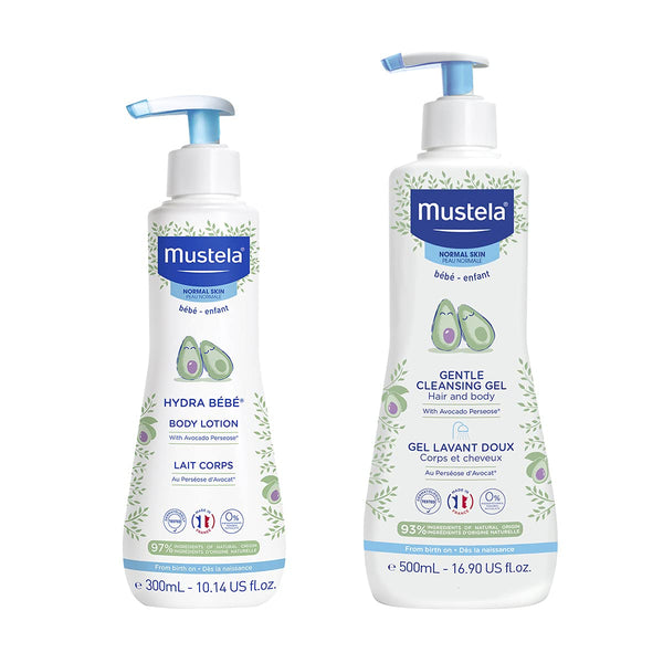 Baby Bath Time Gift Set - Baby Skin Care Essentials with Natural Avocado - Contains Hydra Bebe Body Lotion 10.14 Fl. Oz. & Gentle Cleansing Gel 16.9 Fl. Oz. - 2 Items Set