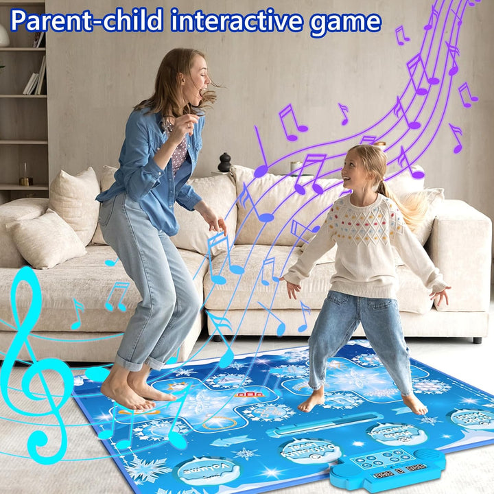 Kids Dance Mat Toys - 2-Player Dance Pad Gifts for Girls Boys Toddlers 3 4 5 6 7 8 9 + Year Old Electronic Dancing Mat Floor Games Toy with Music Light Christmas Birthday Gift (Frozen Blue)