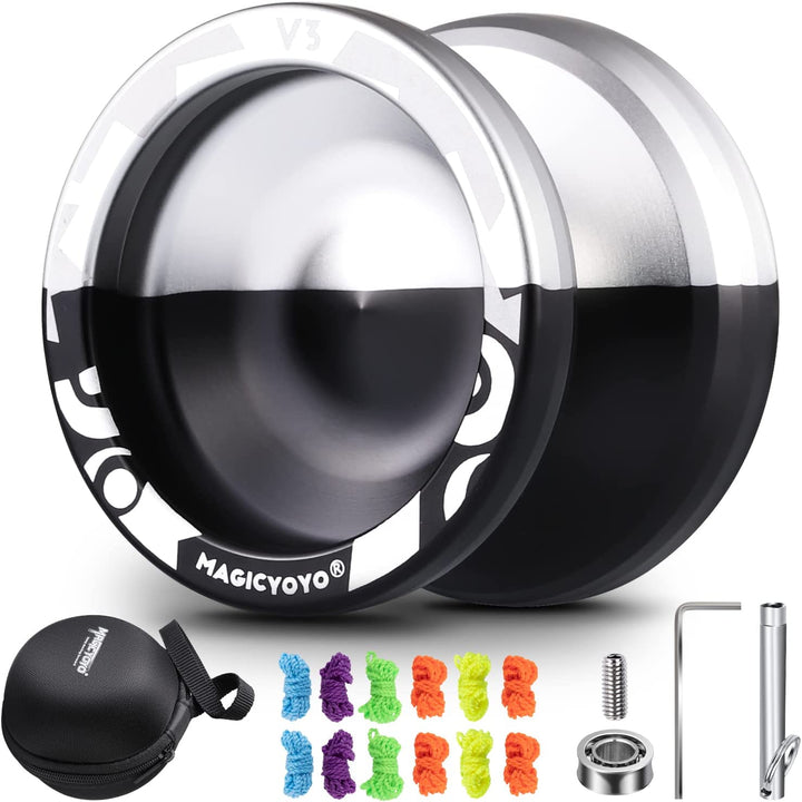 V3 Yoyo for Kids 8-12 or Above, Responsive Yoyo Professional with Dual Function, Professional Trick Yo Yo for Adults with 12 Yo-Yo Strings, KK Bearing, Bearing Puller, Axle,Case Bag -Black