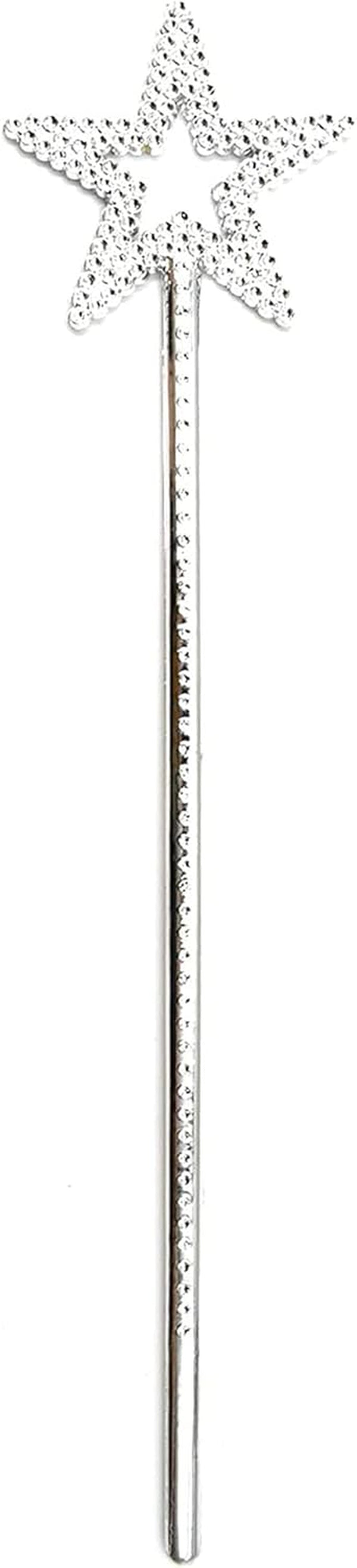 Silver 13 Inches Star Wand Angel Wand Sticks Princess Wand Fairy Wand Plating Wand Silver Star Wands for Halloween, Christmas, Thanksgiving, Holiday Shows